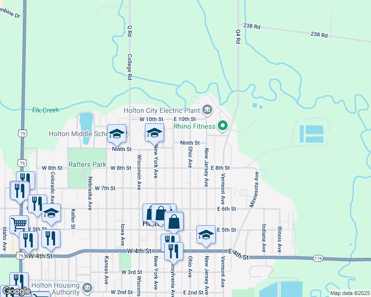 map of restaurants, bars, coffee shops, grocery stores, and more near 900-998 Ohio Ave in Holton