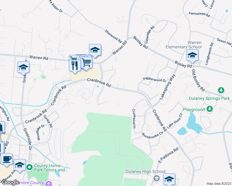 map of restaurants, bars, coffee shops, grocery stores, and more near 605 Cranbrook Road in Cockeysville