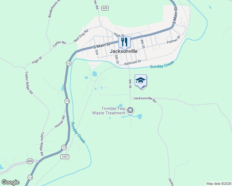 map of restaurants, bars, coffee shops, grocery stores, and more near 10495 South Poplar Drive in Glouster