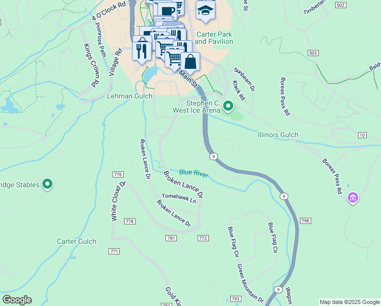 map of restaurants, bars, coffee shops, grocery stores, and more near in Breckenridge