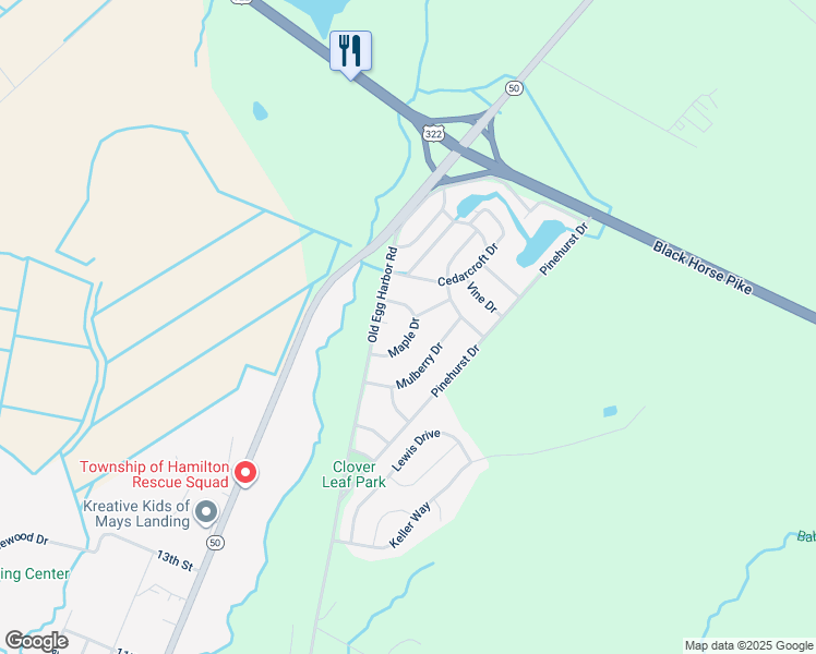 map of restaurants, bars, coffee shops, grocery stores, and more near 5913 Maple Drive in Hamilton Township
