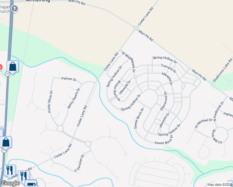 map of restaurants, bars, coffee shops, grocery stores, and more near 227 Wicker Berry Drive in Middletown