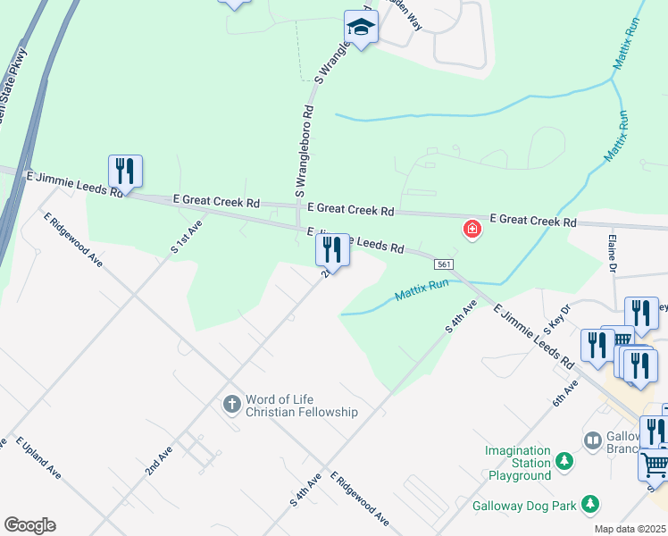map of restaurants, bars, coffee shops, grocery stores, and more near 404 South 2nd Avenue in Galloway