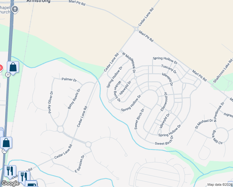 map of restaurants, bars, coffee shops, grocery stores, and more near 227 Wicker Berry Drive in Middletown