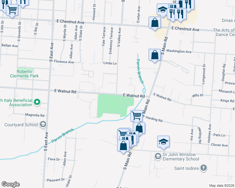map of restaurants, bars, coffee shops, grocery stores, and more near 826 South Valley Avenue in Vineland