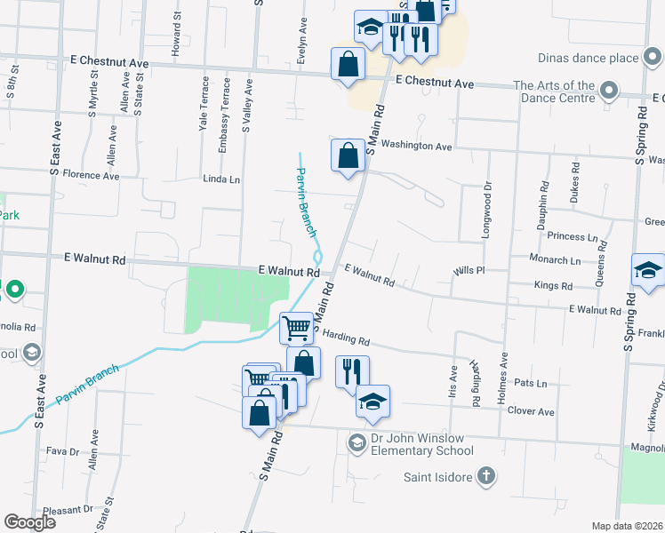 map of restaurants, bars, coffee shops, grocery stores, and more near 980 South Main Road in Vineland