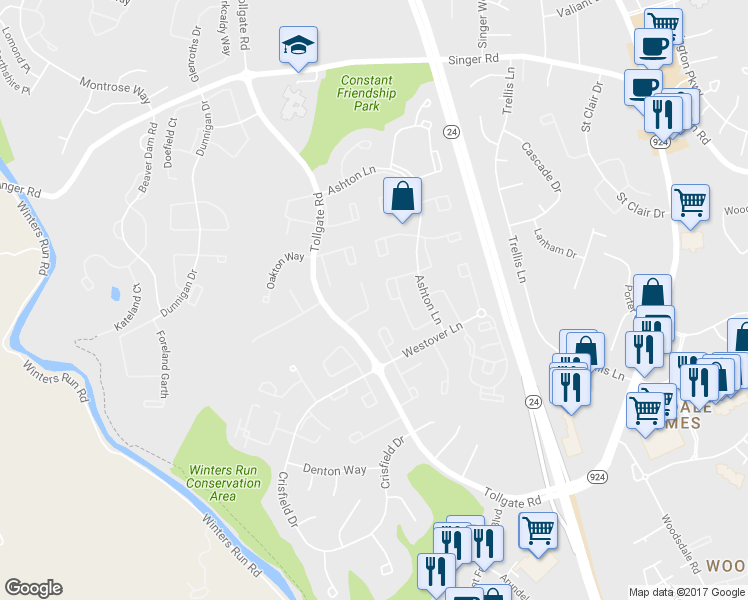 map of restaurants, bars, coffee shops, grocery stores, and more near 325 Fullerton Place in Abingdon