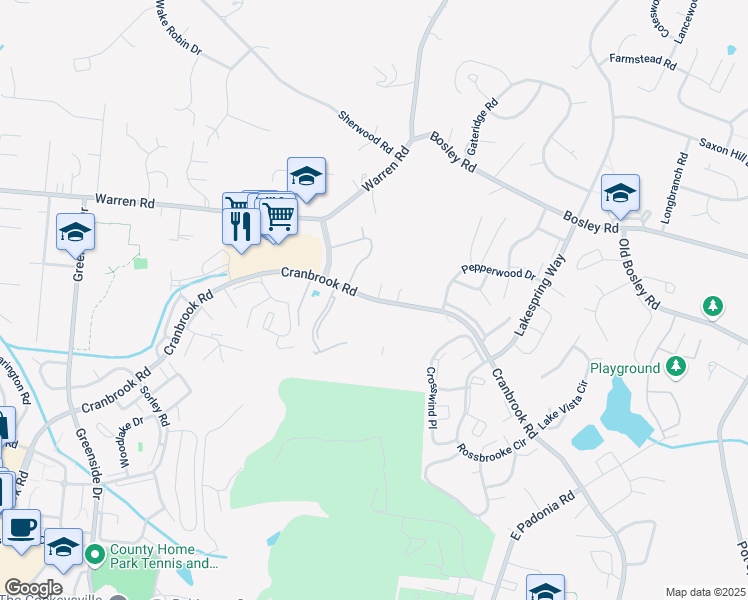 map of restaurants, bars, coffee shops, grocery stores, and more near 601 Cranbrook Road in Cockeysville