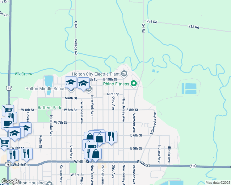 map of restaurants, bars, coffee shops, grocery stores, and more near 900 Ohio Avenue in Holton