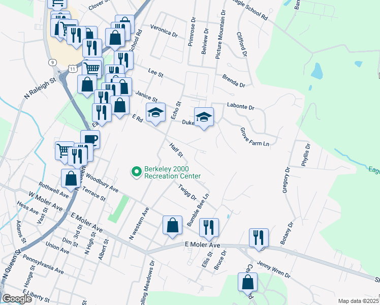map of restaurants, bars, coffee shops, grocery stores, and more near 403 East Road in Martinsburg