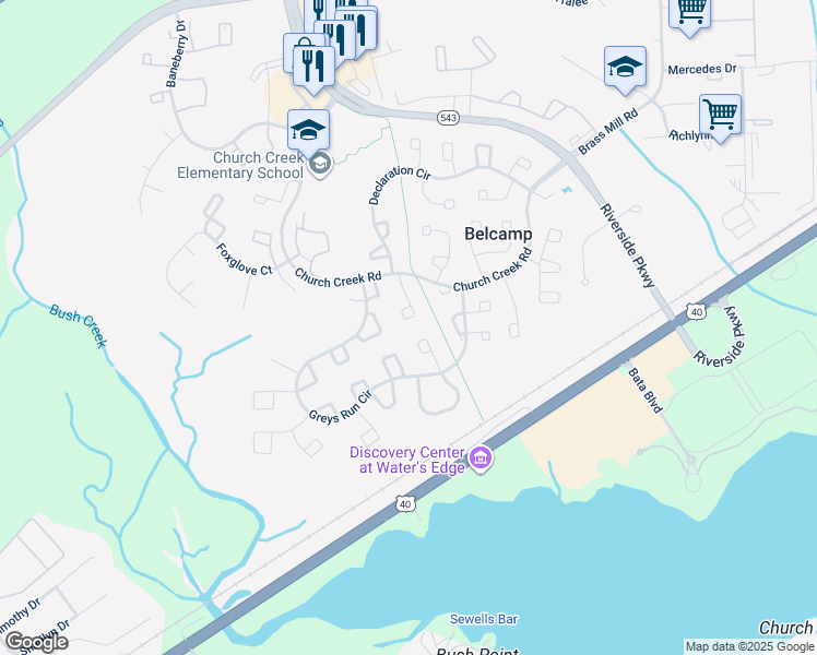 map of restaurants, bars, coffee shops, grocery stores, and more near 1208 Independence Square in Belcamp