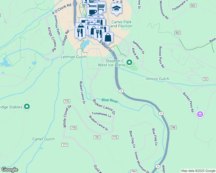 map of restaurants, bars, coffee shops, grocery stores, and more near in Breckenridge