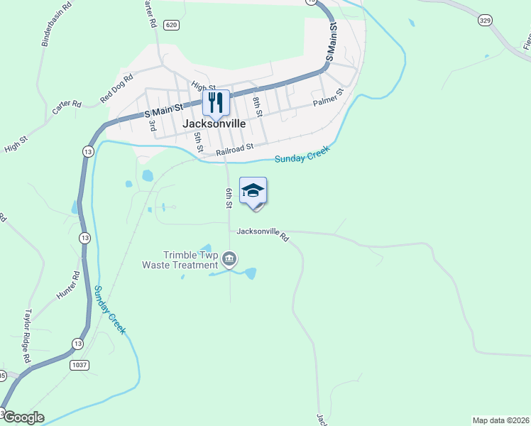 map of restaurants, bars, coffee shops, grocery stores, and more near 18500 Jacksonville Road in Glouster
