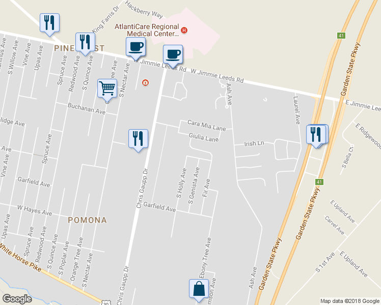 map of restaurants, bars, coffee shops, grocery stores, and more near 122 Justine Lane in Galloway