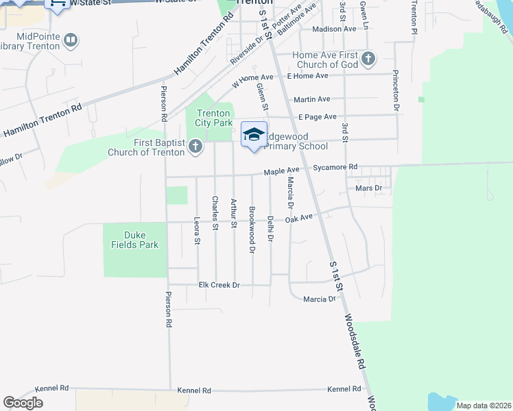 map of restaurants, bars, coffee shops, grocery stores, and more near 810 Brookwood Drive in Trenton
