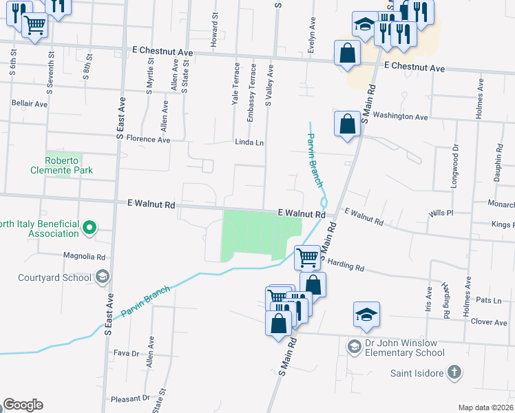 map of restaurants, bars, coffee shops, grocery stores, and more near 826 South Valley Avenue in Vineland
