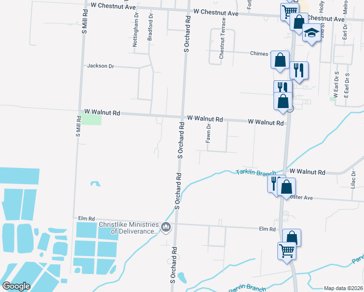 map of restaurants, bars, coffee shops, grocery stores, and more near 1128 South Orchard Road in Vineland