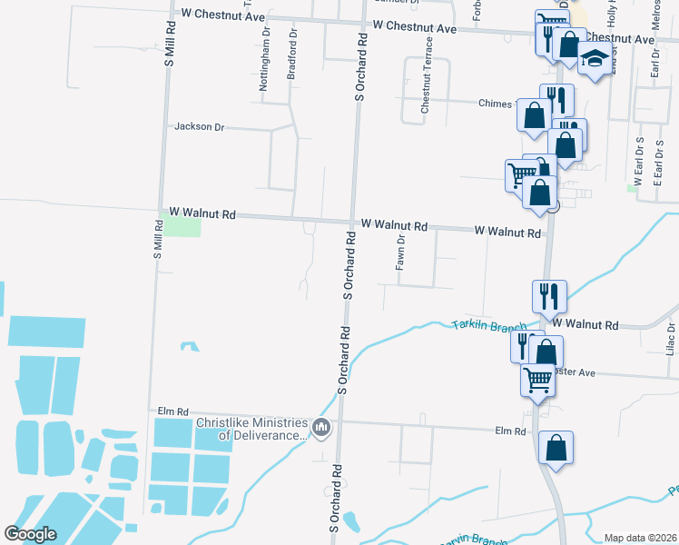 map of restaurants, bars, coffee shops, grocery stores, and more near 1128 South Orchard Road in Vineland
