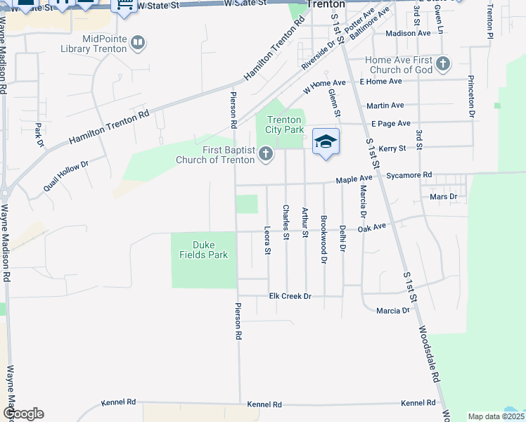 map of restaurants, bars, coffee shops, grocery stores, and more near 809 Leora Street in Trenton