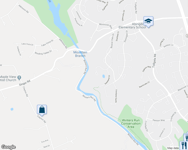 map of restaurants, bars, coffee shops, grocery stores, and more near 706 Shallow Ridge Court in Abingdon