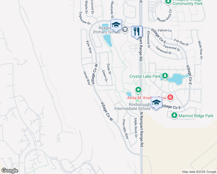 map of restaurants, bars, coffee shops, grocery stores, and more near 7531 Halleys Drive in Littleton