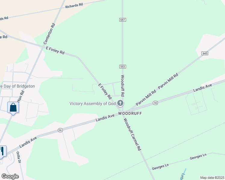 map of restaurants, bars, coffee shops, grocery stores, and more near 10 Jereco Drive in Bridgeton