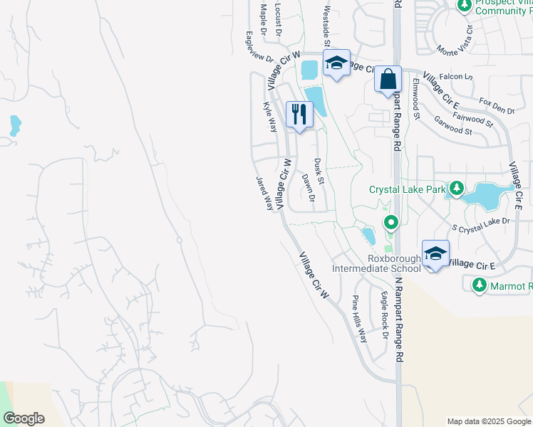 map of restaurants, bars, coffee shops, grocery stores, and more near 7561 Jared Way in Littleton