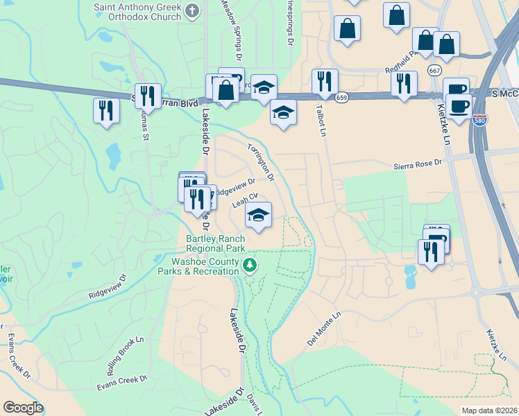 map of restaurants, bars, coffee shops, grocery stores, and more near 996 Wheatland Court in Reno