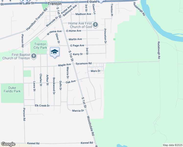 map of restaurants, bars, coffee shops, grocery stores, and more near 403 Mars Drive in Trenton