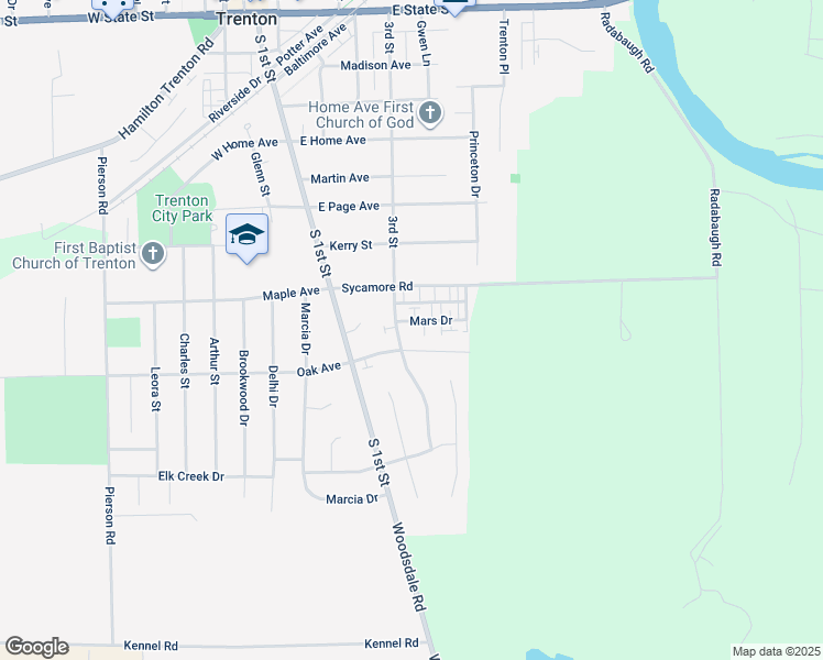 map of restaurants, bars, coffee shops, grocery stores, and more near 403 Mars Drive in Trenton