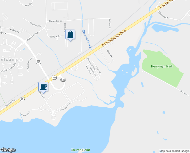 map of restaurants, bars, coffee shops, grocery stores, and more near 219 Kestrel Drive in Belcamp