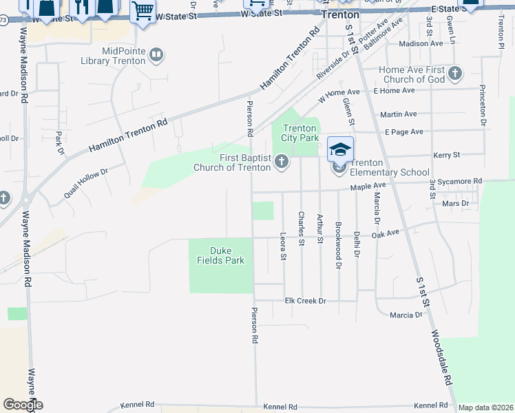 map of restaurants, bars, coffee shops, grocery stores, and more near 810 Pierson Road in Trenton