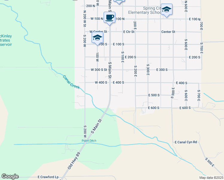 map of restaurants, bars, coffee shops, grocery stores, and more near 475 South Main Street in Spring City