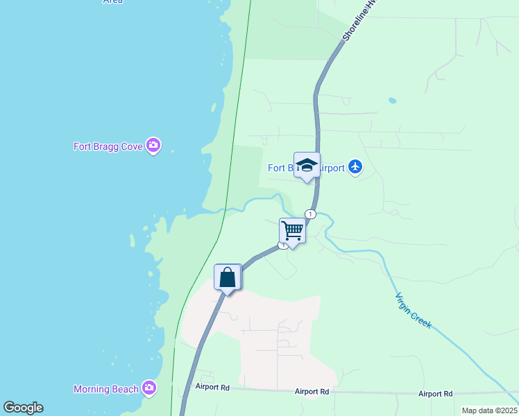 map of restaurants, bars, coffee shops, grocery stores, and more near 22700 California 1 in Fort Bragg