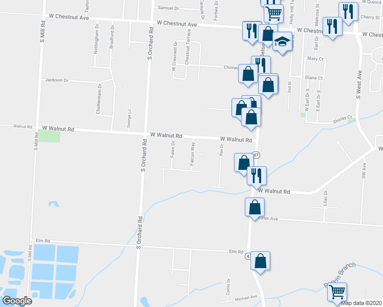 map of restaurants, bars, coffee shops, grocery stores, and more near 1078 Falcon Way in Vineland
