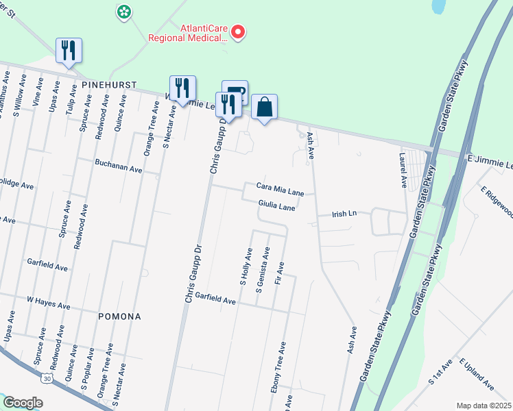 map of restaurants, bars, coffee shops, grocery stores, and more near 122 Justine Lane in Galloway