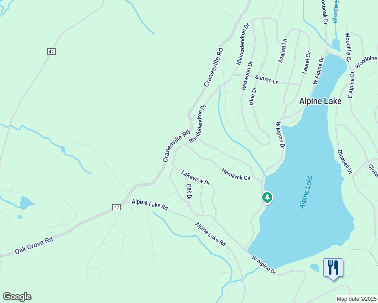 map of restaurants, bars, coffee shops, grocery stores, and more near 625 Rhododendron Drive in Terra Alta