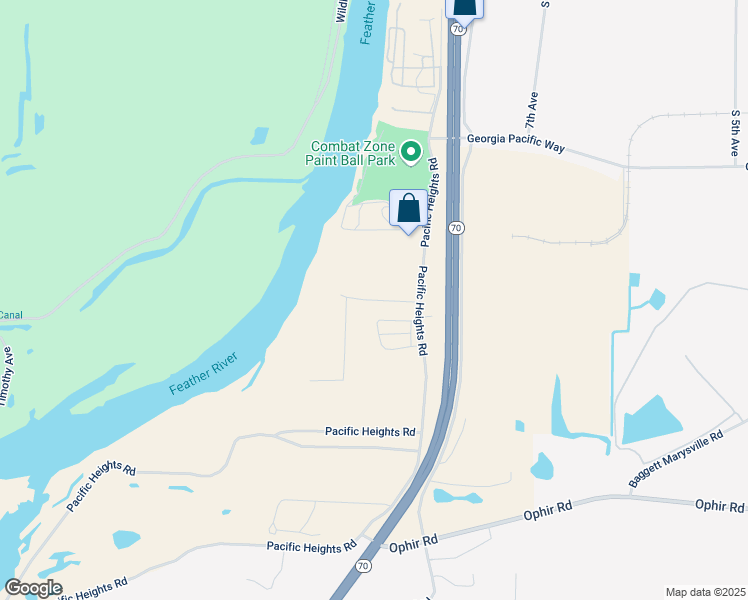 map of restaurants, bars, coffee shops, grocery stores, and more near 58 Stuart Court in Oroville