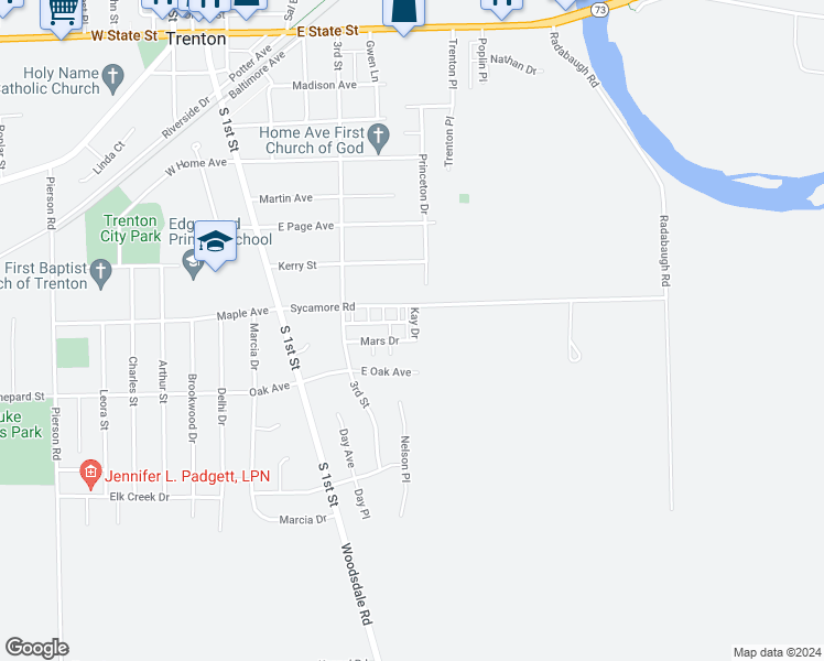 map of restaurants, bars, coffee shops, grocery stores, and more near 413 Sycamore Road in Trenton