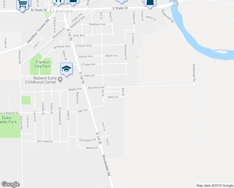 map of restaurants, bars, coffee shops, grocery stores, and more near 413 Sycamore Road in Trenton