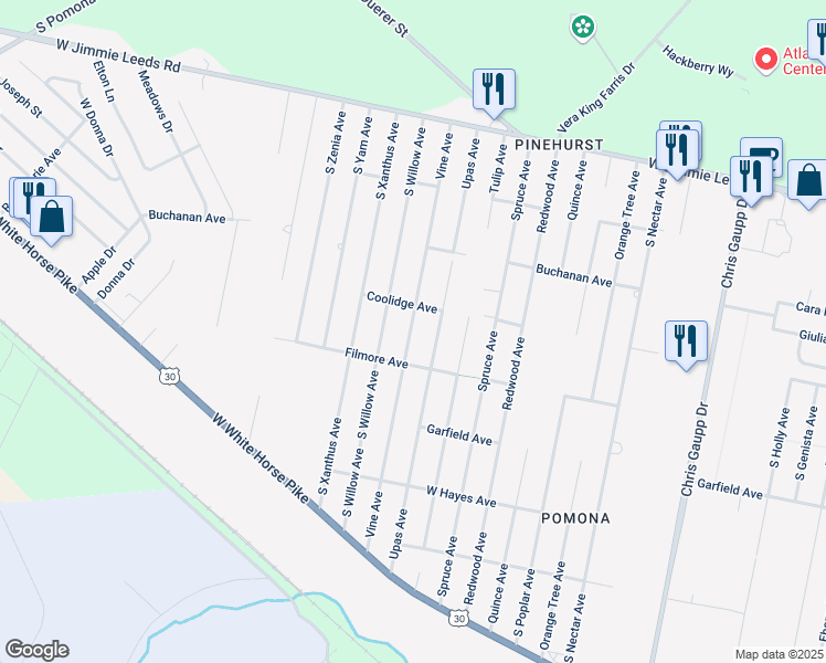 map of restaurants, bars, coffee shops, grocery stores, and more near 414 Vine Avenue in Galloway