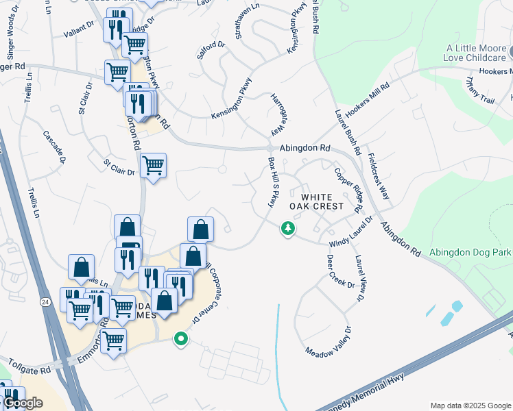 map of restaurants, bars, coffee shops, grocery stores, and more near 3101 White Oak Drive in Abingdon