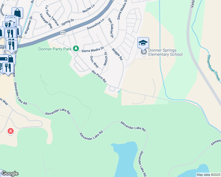 map of restaurants, bars, coffee shops, grocery stores, and more near 4869 Bayridge Lane in Reno