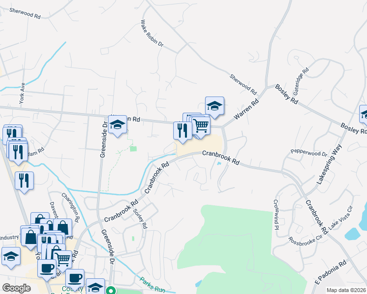 map of restaurants, bars, coffee shops, grocery stores, and more near 528 Cranbrook Road in Cockeysville