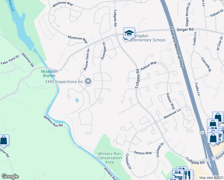 map of restaurants, bars, coffee shops, grocery stores, and more near 407 May Apple Court in Abingdon