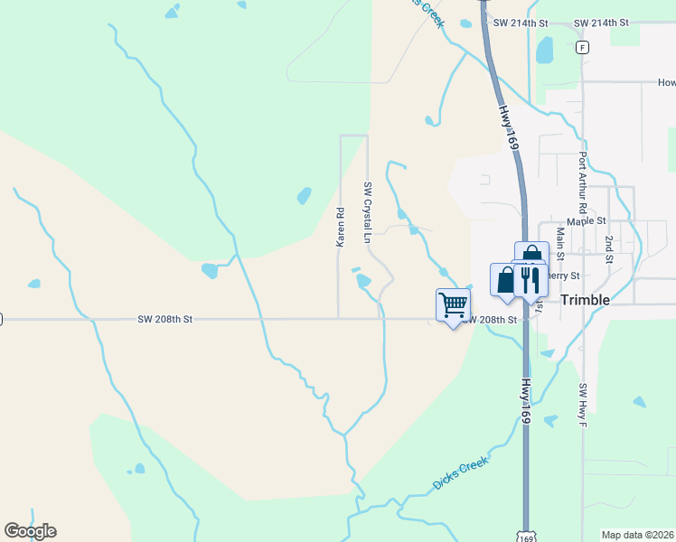 map of restaurants, bars, coffee shops, grocery stores, and more near 7130 Karen Road in Trimble
