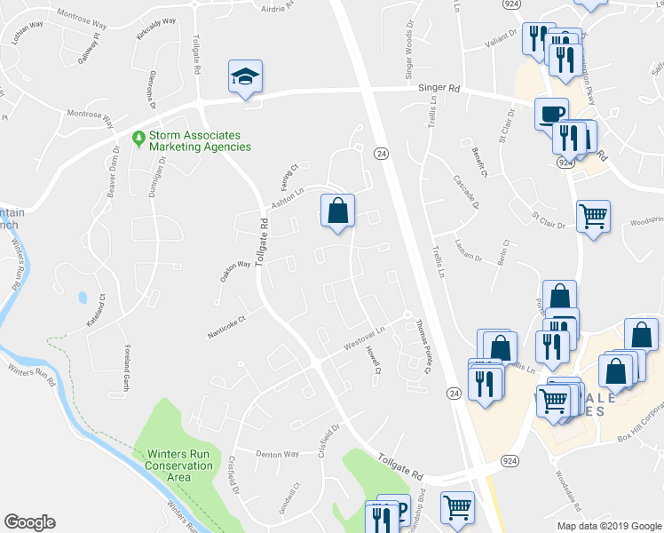 map of restaurants, bars, coffee shops, grocery stores, and more near 331 Delmar Court in Abingdon