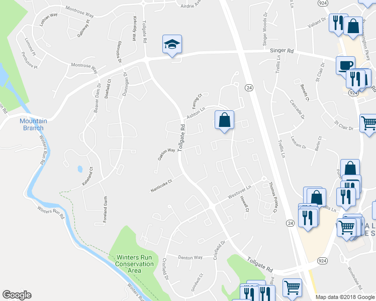 map of restaurants, bars, coffee shops, grocery stores, and more near 3269 Deale Place in Abingdon
