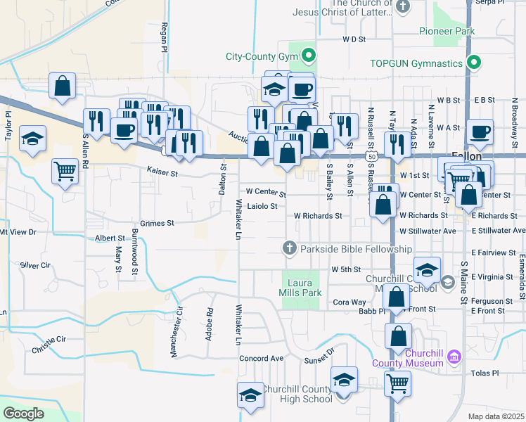 map of restaurants, bars, coffee shops, grocery stores, and more near 981 Laiolo Street in Fallon
