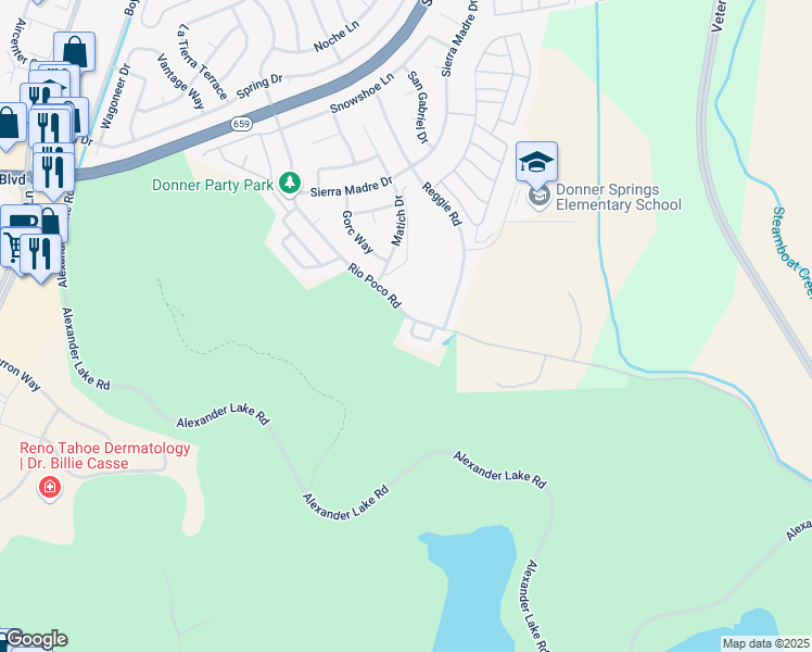 map of restaurants, bars, coffee shops, grocery stores, and more near 4869 Bayridge Lane in Reno